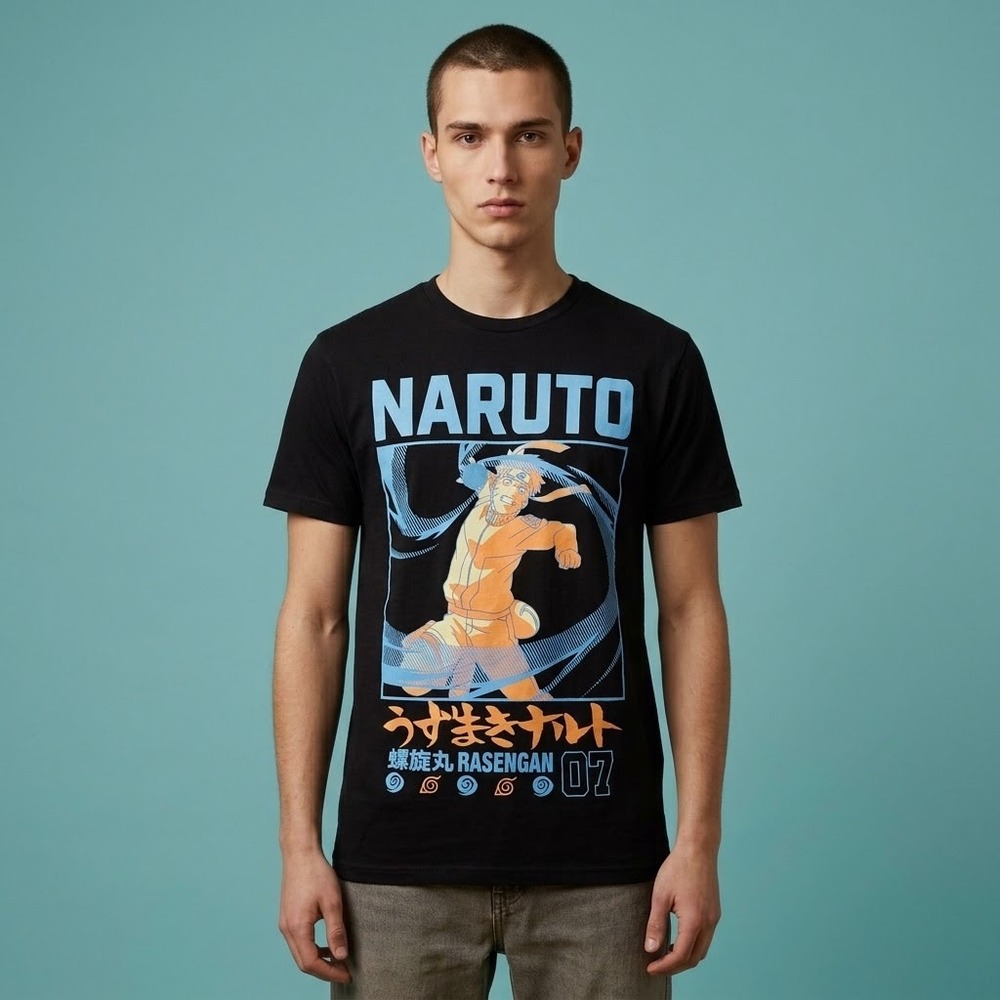 Naruto Shippuden Uzumaki Rasengan Graphic T-Shirt Mens Small Black Viz Media